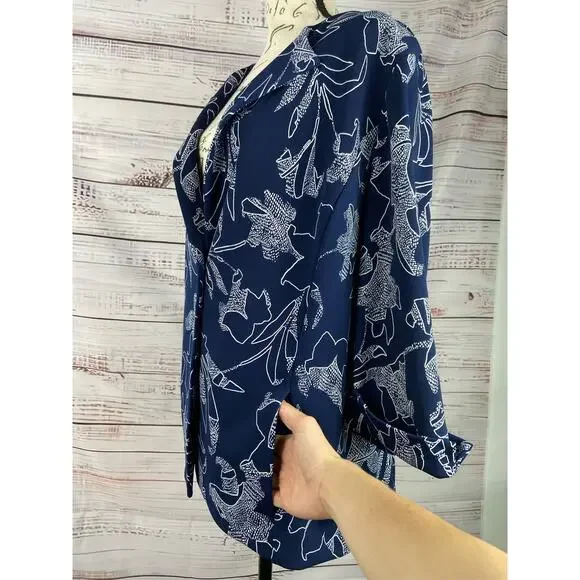 Susan Graver Printed LK Cutaway Hem Jacket Womens XL One Button 3/4 Slv Pockets - Picture 5 of 12